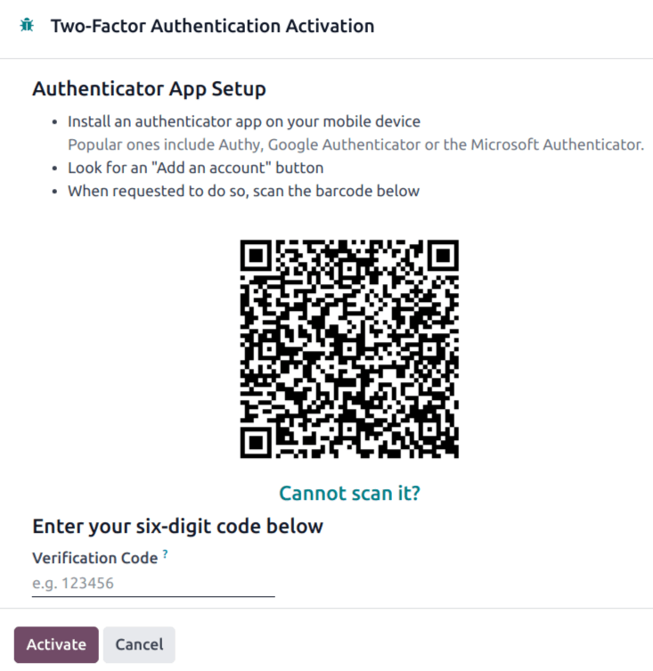 The 2fa authentication QR code in NightPOS.