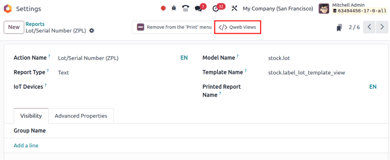 แสดงปุ่มอัจฉริยะ Qweb บนรายงานหมายเลขล็อตและหมายเลขประจำตัวสินค้า (ZPL)