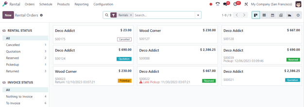 Example of the Rental Orders dashboard available in the NightPOS Rental application.