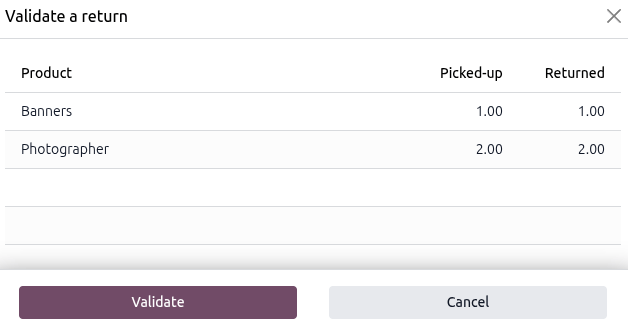 ตัวอย่างฟอร์ม Validate a return พร้อมรายการสินค้าเช่าและบริการ