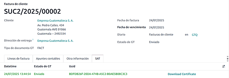 บันทึกเอกสาร EDI ที่มีอยู่ในแท็บ SAT