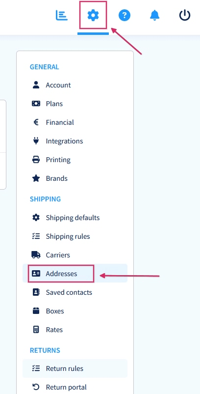การเพิ่มที่อยู่ในการตั้งค่า Sendcloud