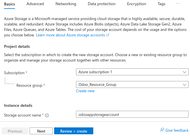 การสร้างบัญชีที่เก็บข้อมูล Microsoft Azure