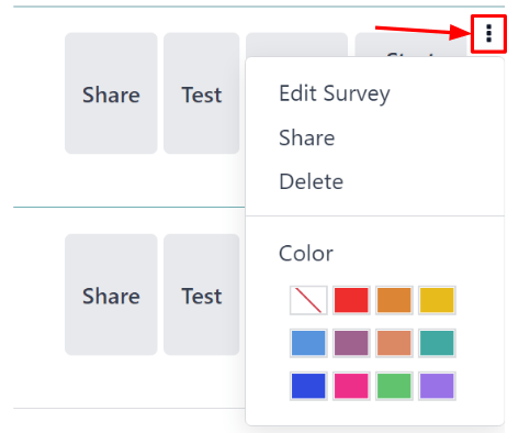 The three-dot drop-down menu of options that appears on the NightPOS Surveys dashboard.