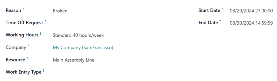 แบบฟอร์ม "Resource Time Off"