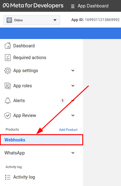 การนำทางด้วยตนเองไปยังการกำหนดค่า webhook ของ WhatsApp